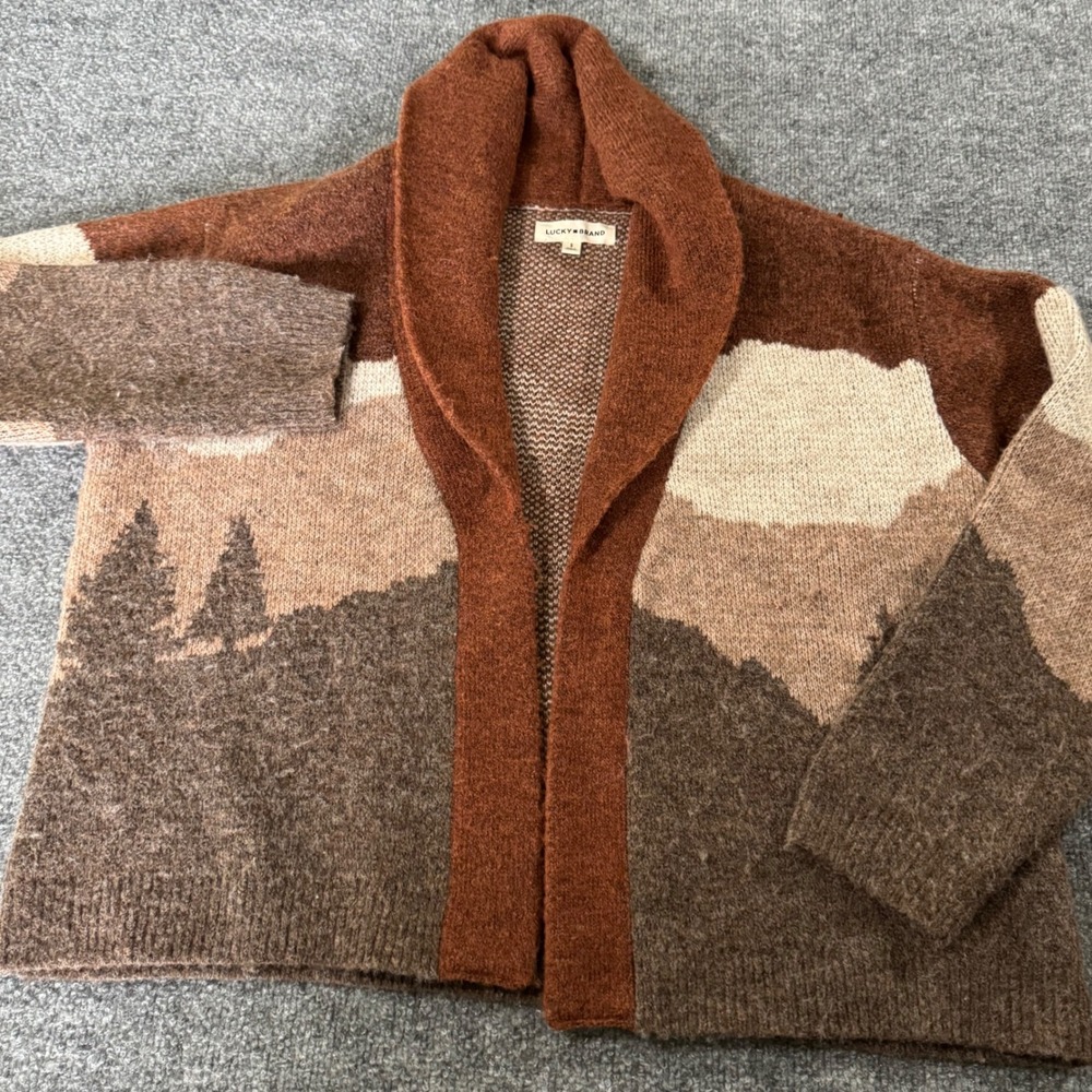 Lucky Brand Cardigan Shawl Collar Women S Wolf Mountain Poly Wool Blend Open